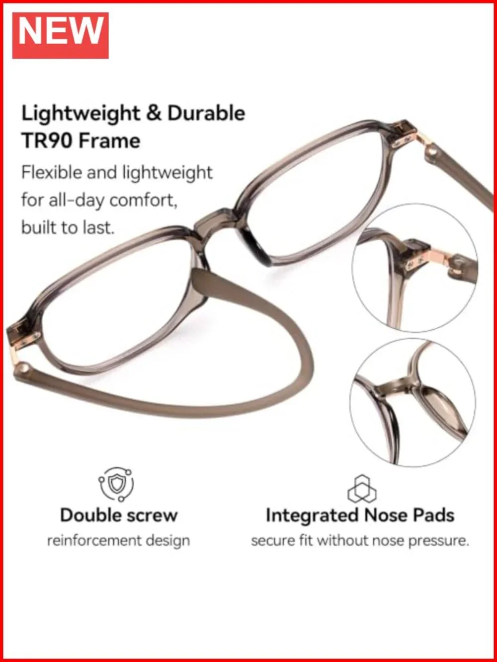 Oversized Square TR90 Blue Light Blocking Glasses for Women Lightweight